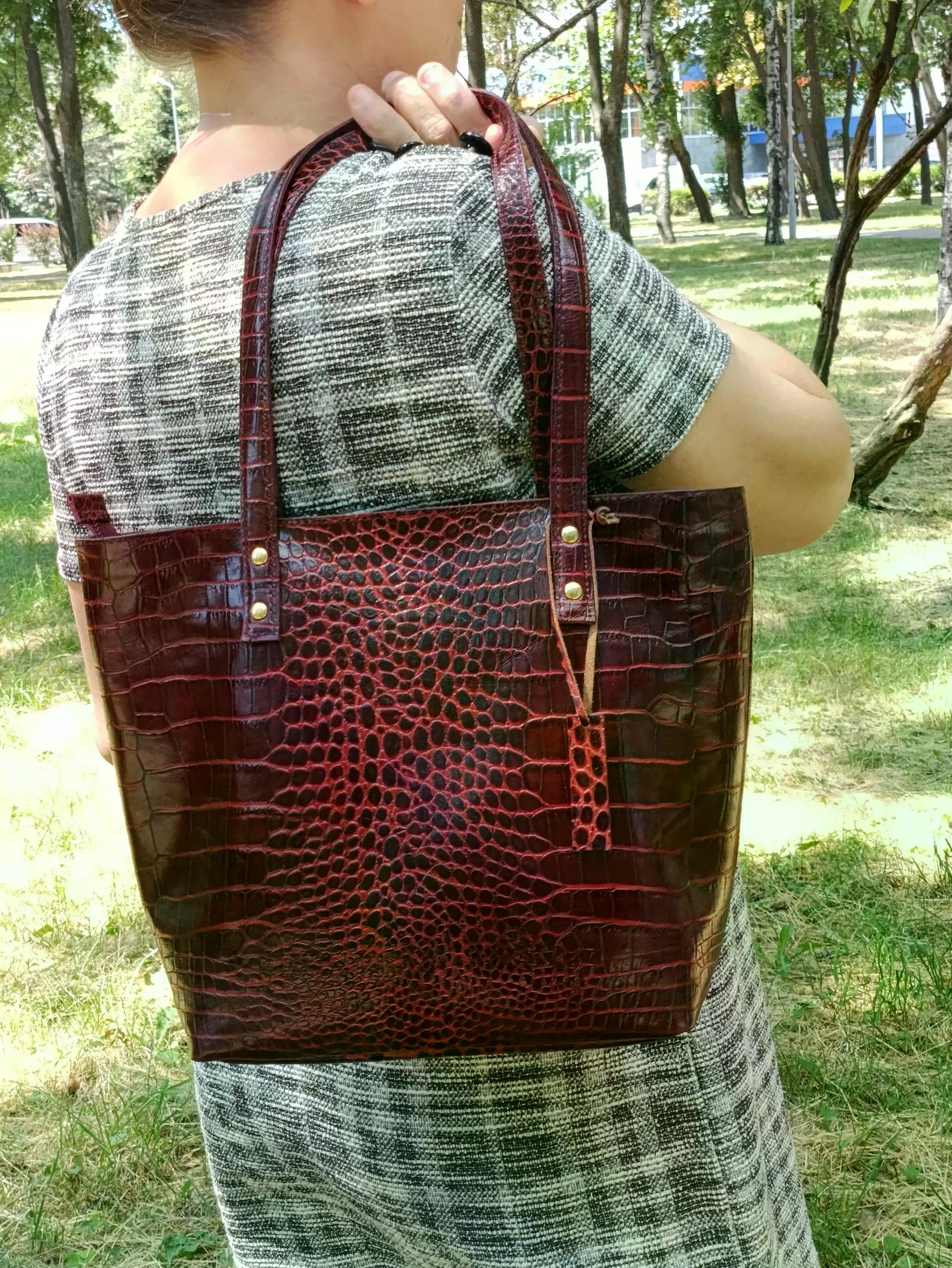 Handmade Croc Embossed Leather Tote Bag