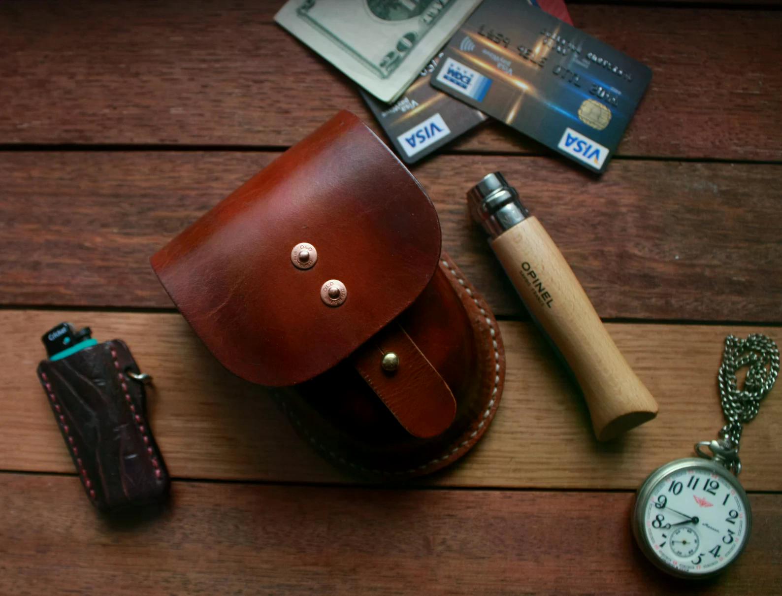 Leather EDC Belt Pouch, Coin, Card Holder